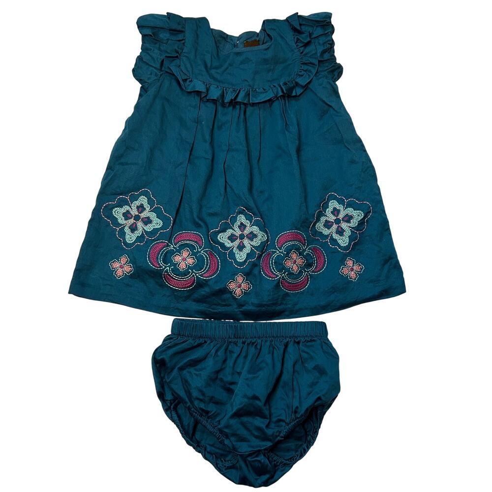 Tea Collection Satin Embroidered Dress & Bloomers 12-18M